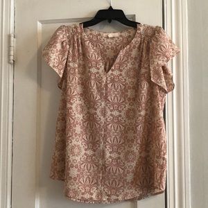 Short Sleeve V-Neck Patterned Blouse